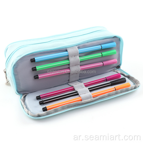 معكرون لون الجانب المزدوج فتحة Zpper Pencil Pouch